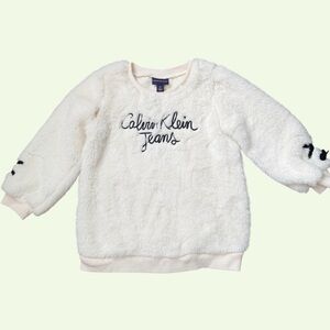 CALVIN KLEIN Girls Kids White Fuzzy Sweatshirt Long Sleeve Logo SZ 4T BRAND NEW